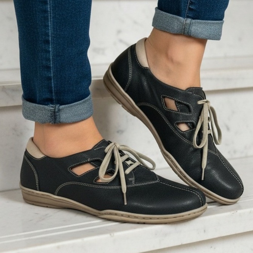 Fidelio Hallux Giana G Black Leather Lace Up‎ Oxford Cut Out Shoes Women's 7 US